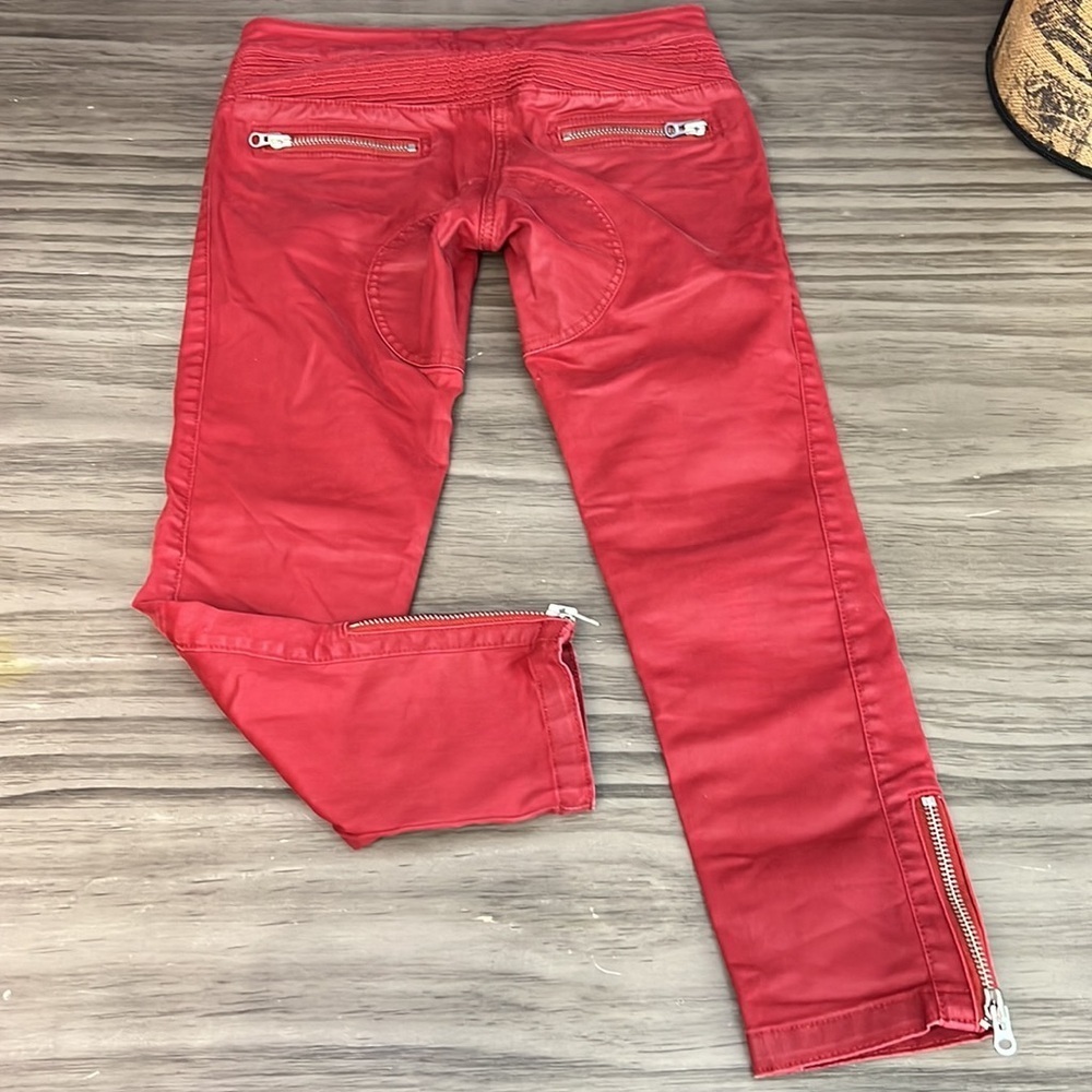 ISABEL MARANT POUR H&M RED WAXED MOTO BIKER PANTS SIZE 6 - Picture 14 of 16